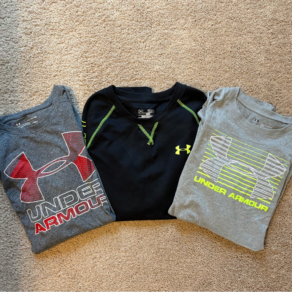 Under Armour Kids' Shirts - Black, Gray, and Red